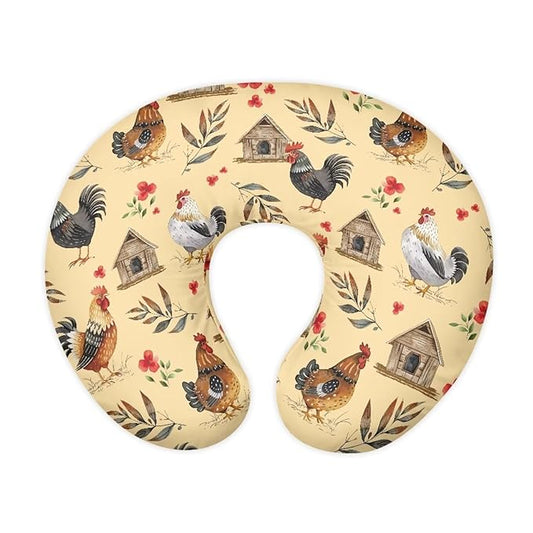 Jeiento Farmhouse Rooster Nursing Pillow Cover Soft Washable Breastfeeding Pillowcase Covers for Baby Boys Girls Newborns Cute Chicken Pattern Pillow Covers