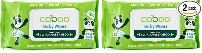 Caboo Tree Free Bamboo Baby Wipes, Eco Friendly Naturally Derived for Sensitive Skin, Resealable Peel Tab Travel, 72 Count (Pack of 2)