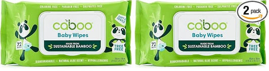 Caboo Tree Free Bamboo Baby Wipes, Eco Friendly Naturally Derived for Sensitive Skin, Resealable Peel Tab Travel, 72 Count (Pack of 2)