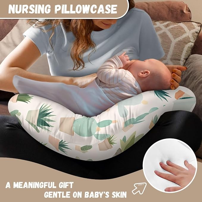 Cactus Pattern Pillow Cover for Infant Snug Stain Resistant Neutral Breastfeeding Pillow Cover Easy to Clean Soft Custom Gifts for Toddler Infant