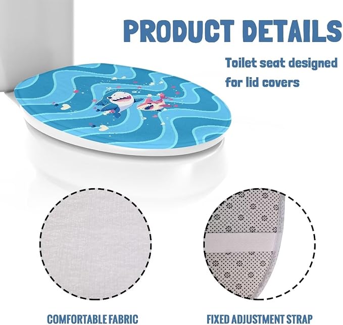 Cute Cartoon Shark Toilet Lid Covers Flannel Fabric Breathable Toilet Seat Covers for Kids Bathroom Decor, Dustproof Seat Covers Keep Clean Tidy Reusable Toilet Protector