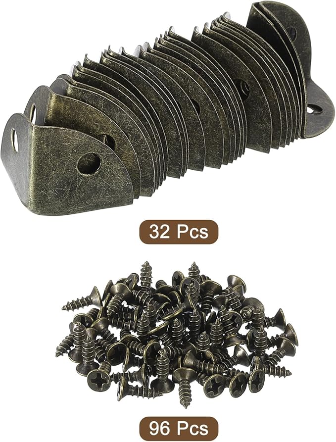 uxcell 32 Pcs Metal Box Corner Protectors 1.18"x0.79" Table Corner Guards Decorative with Mounting Screws for Storage Box Cabinets Wooden Chest, Bronze