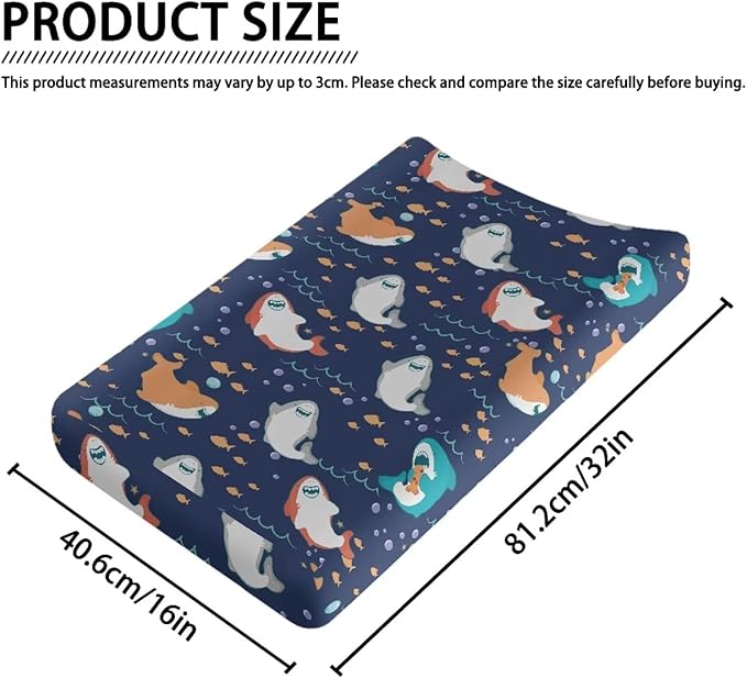 Changing Pad Covers for Boys Girls, Cartoon Shark Diaper Changing Table Pad Cover Soft Breathable Changing Mat Cover for 32''x16" Cute Birthday Gifts for Baby