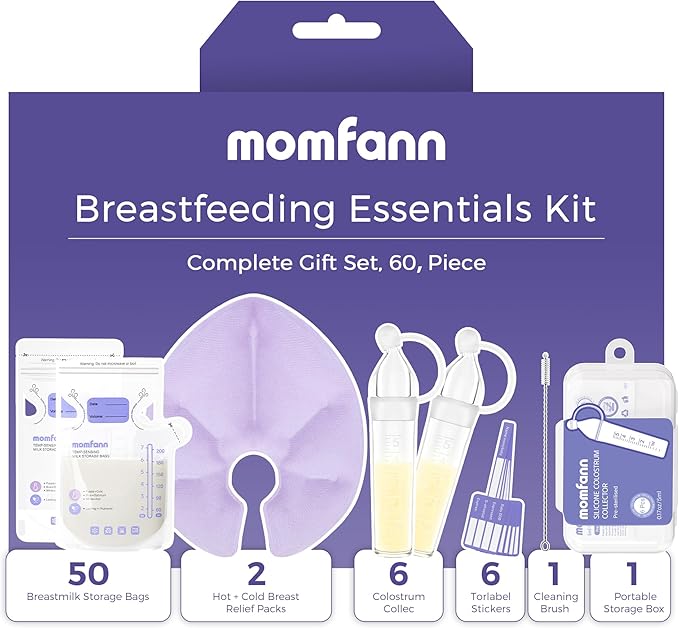 Breastfeeding Care Kit for Nursing Moms, 60-Piece Complete Gift Set with Milk Collector, 50 Storage Bags & Hot/Cold Packs - Relieves Engorgement & Improves Milk Flow,BPA-Free Essentials(Purple)