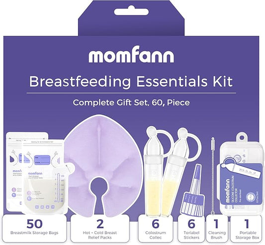Breastfeeding Care Kit for Nursing Moms, 60-Piece Complete Gift Set with Milk Collector, 50 Storage Bags & Hot/Cold Packs - Relieves Engorgement & Improves Milk Flow,BPA-Free Essentials(Purple)
