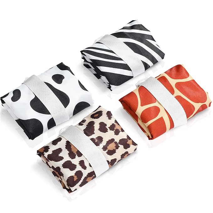 Frienda 4 Pieces Cloth Diaper Wet Dry Bag, Waterproof Reusable Washable Bag for Baby Items and Travel Zippered Pockets with Handle, Beach, Swimsuit, Dirty Gym Clothes and Toiletries(Animal Print)