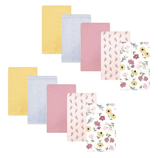 Hudson Baby Unisex Baby Cotton Flannel Burp Cloths, Soft Painted Floral 10 Pack, One Size