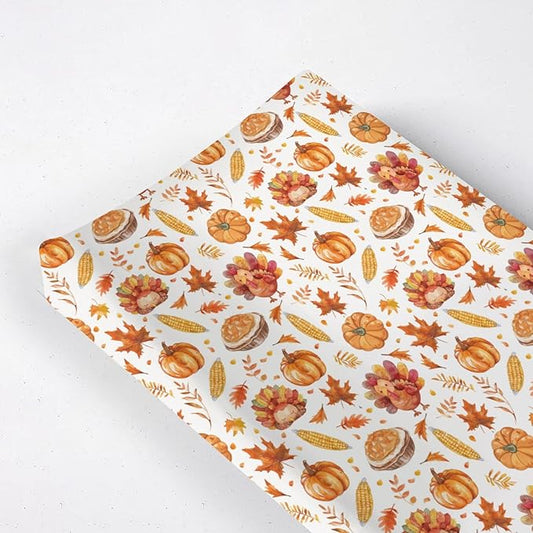 Watercolor Thanksgiving Turkey Pumpkin Corn Leaves Pattern Baby Changing Pad Cover, Unisex Fall Winter Holiday Nursery Diaper Changing Table Pad Mat Sheet for Boys Girls-16x32