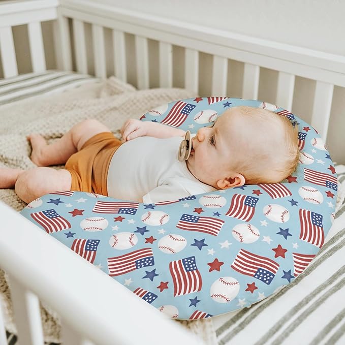 American Flag Baseball Baby Nursing Pillow Covers for Boy Girl 4th of July Baseballs Stars Nursery Pillowcase for Breastfeeding Pillows Patriotic Sports Soft Stretchy Slipcovers for Newborn Infant