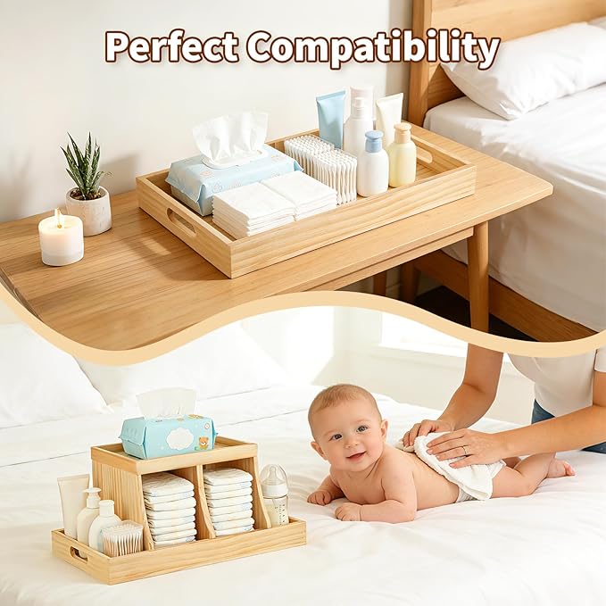 Three colors Diaper Organizer, Wooden Diaper Caddy Organizer, Changing Table Organizer, Diaper Storage Organizer, Nursery Baby Organization (Brown)
