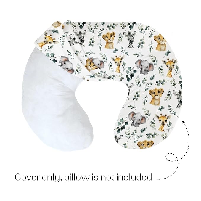 HawSkgFub African Safari Animal Eucalyptus Leaf Nursing Pillow Cover for Baby Boys, Jungle Elephant Giraffe Zebra Lion Breastfeeding Pillow Slipcover, Nursing Pillowcase for Newborn Infant, Cover Only