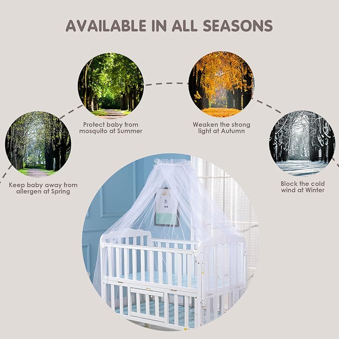 Crib Dome Mosquito Net, Universal 160x450cm Lace Decorative Toddler Bed Crib Canopy Netting for Baby Cribs, Breathable Mesh to Keep Mosquitos Away