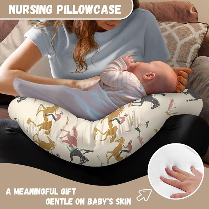 Riding Horse Pillow Cover for Infant Snug Stain Resistant Neutral Breastfeeding Pillow Cover Soft Custom Gifts for Toddler Infant (22"x18"x6")