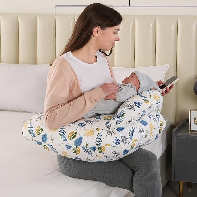 BATTOP Nursing Pillow for Breastfeeding - More Support for Mom, Feeding Pillow with Removable Cover and Adjustable Waist Strap, Plus Size Breastfeeding Pillow