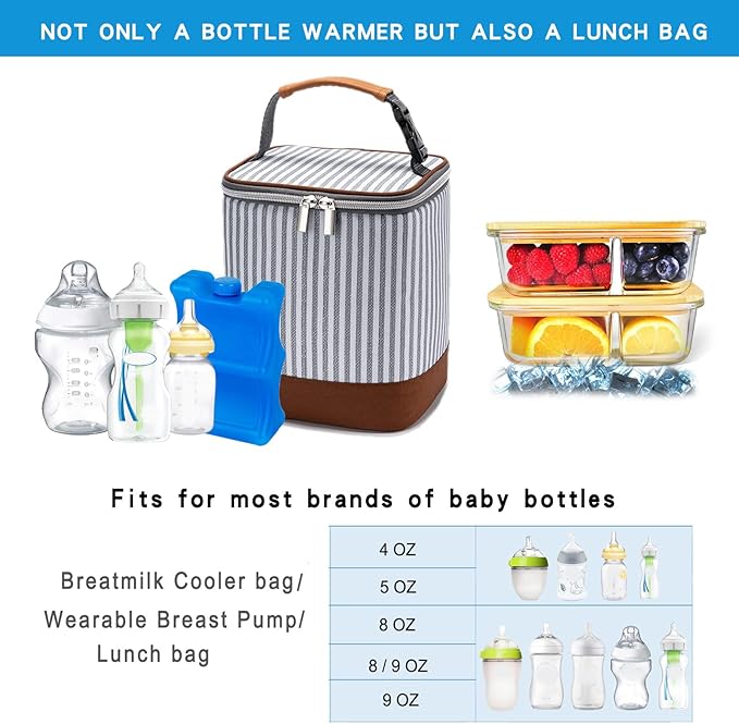 Breast Milk Cooler Bag with Ice Pack Fits 4 Baby Bottles Up to 9 Ounce, Baby Bottle Bag Great for Nursing Mom Daycare, Strap