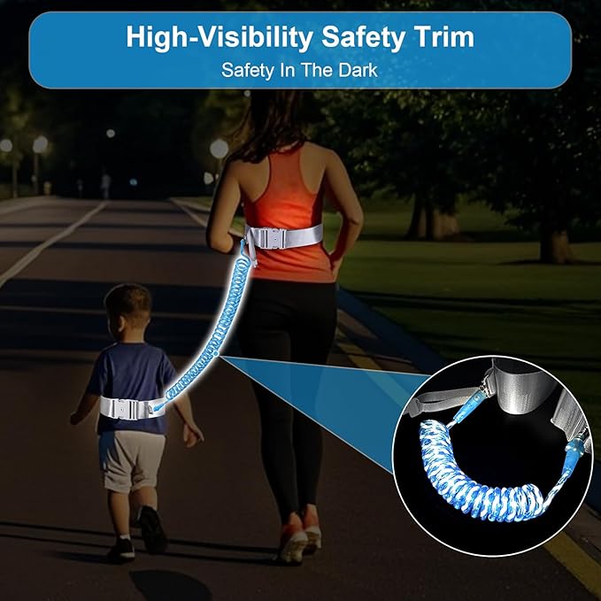 Accmor Toddler Safety Waist Leash for Active Child, Hands-Free Anti Lost Waist Link with Lock, Reflective Walking Leash Belt, Adjustable Secure Public Walking Tether for Special Needs, Autistic, ADHD