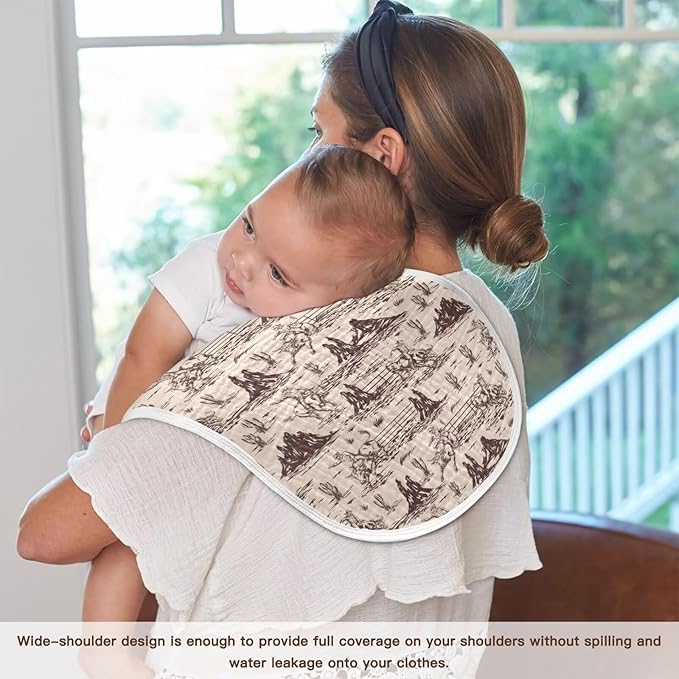 Western Baby Muslin Burp Cloths Set of 4 American Cowboy Muslin Washcloths Cute Milk Spit Up Rags Soft Newborn Towel Burp Cloth Bib for Unisex Boys and Girls, 22 x 11 Inch