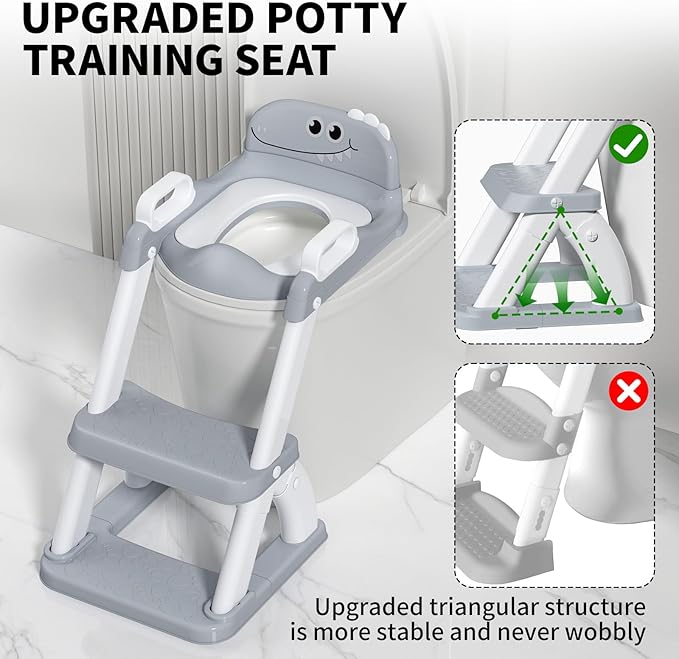 Potty Training Seat for Toddlers, 2 in 1 Potty Training Toilet with Anti-Slip Pad Step Stool, Toddler Toilet Seat for Boys and Girls (Include 2 Ducks)
