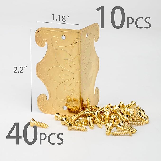 Skiffers Baseboard Corner Protectors, Vintage Decorative Metal Corner Covers, Wall Corner Protectors for Skirting Board Protection (Gold, 10pcs)
