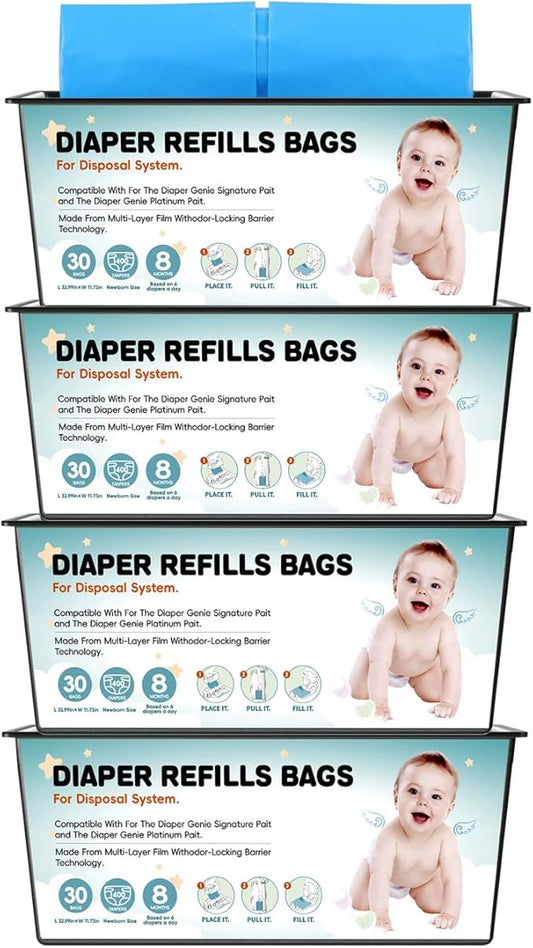 120 Bags Diaper Pail Refills Bags Compatible with Genie Easy Roll Signature and Platinum Diaper Pails | 7-Layer,Odor Barrier Technology| Holds Up to 5640 Newborn Diapers, 4Pack