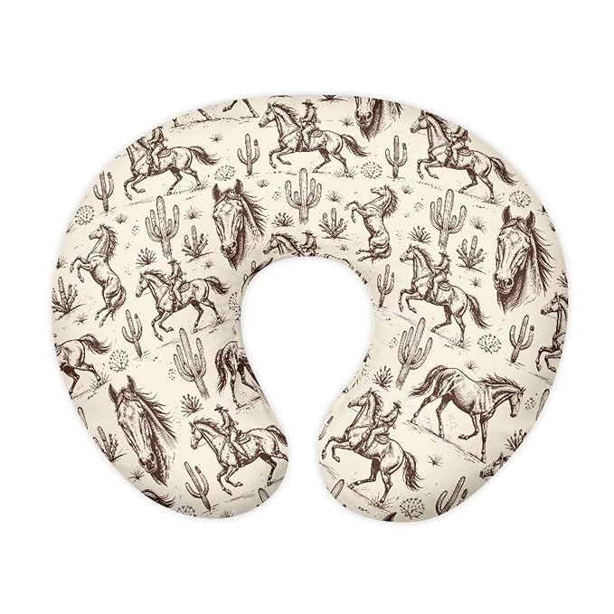 Jeiento Cartoon Western Cowboy Horse Nursing Pillow Cover for Mom Soft Comfortable Breastfeeding Feeding Pillow Slipcover for Newborn,Zipper U-Shape Pillowcase Decor
