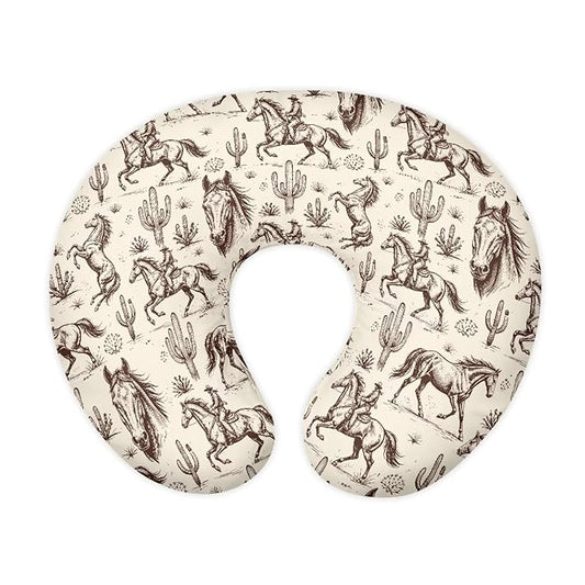 Jeiento Cartoon Western Cowboy Horse Nursing Pillow Cover for Mom Soft Comfortable Breastfeeding Feeding Pillow Slipcover for Newborn,Zipper U-Shape Pillowcase Decor
