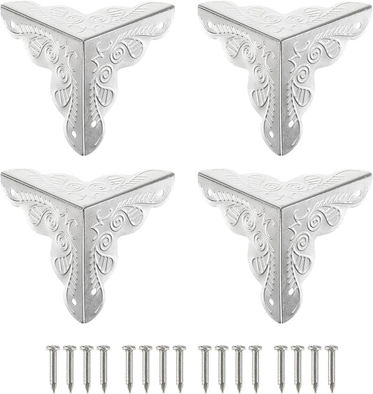 uxcell 12 Pcs Box Edge Guard, 35mm Decorative Box Corner Cover, Corner Protector, Vintage Stair Dust Corners with Screws, Silver
