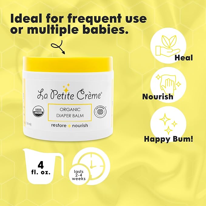 La Petite Creme French Premium Diapering Lotion (20 oz) & Organic Diaper Balm (4 oz) - Healing and Nourishing Diaper Cream, Gentle & Safe Liniment Baby Lotion - USDA & EWG Certified - Baby Essentials