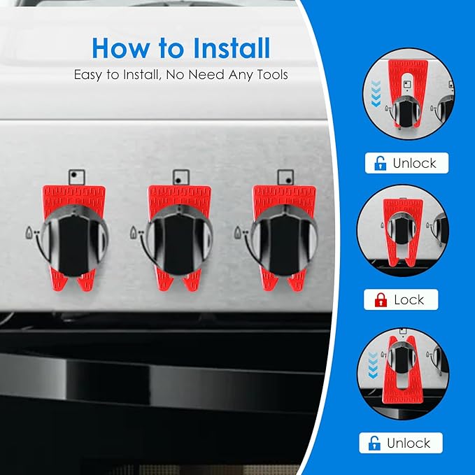 6 Pack Gas Stove Knob Locks, Silicone Oven Knob Safety Covers Baby Proof, Gas Stove Knob Covers for Baby and Pets Safety (Red)
