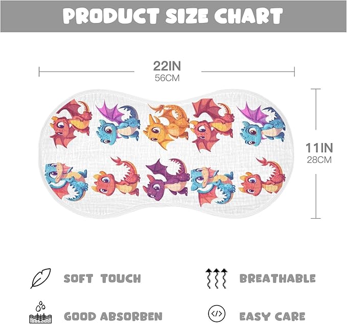vvfelixl Cute Little Dragons Burp Cloths for Baby Boy Girls Baby Washcloths Burp Rags 1 Pack
