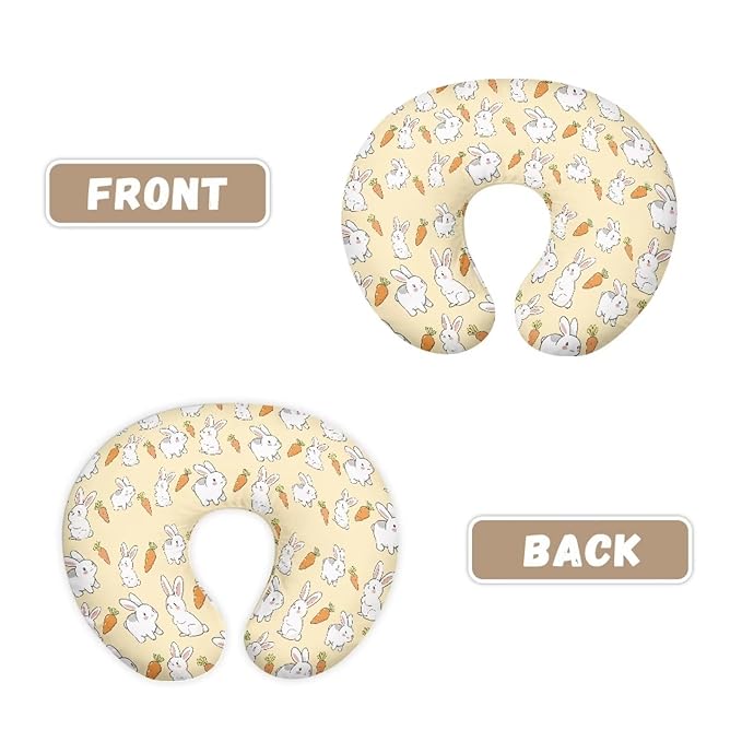 Cute Rabbits and Carrots Nursing Pillow Cover for Baby Boy Girl Newborn U-Shaped Breastfeeding Pillowcase Cushion Cover Stain Resistant and Not Easy to Fade