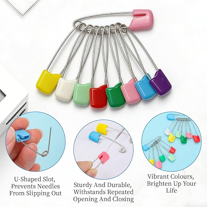 Diaper Safety Pin - 100pcs Plastic Head Baby Heavy Diapers Pins 2.1 Inch Large Colorful Cloth Pins for Clothes Cloth Diapers Fasteners Accessories