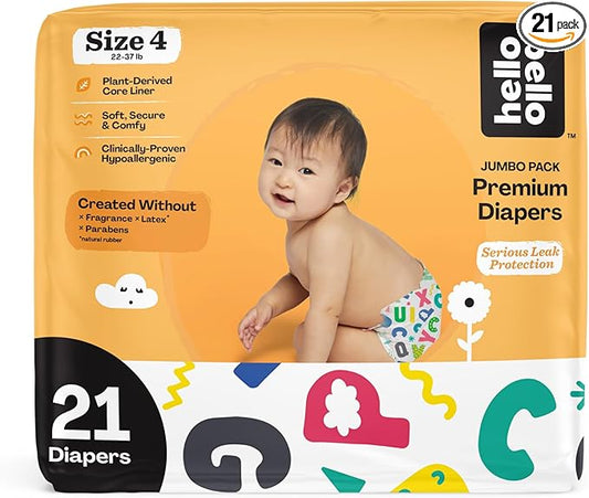 Hello Bello Premium Baby Diapers Size 4, 21 Count of Disposable, Extra-Absorbent, Hypoallergenic Baby Diapers with Snug and Comfort Fit, Alphabet Soup