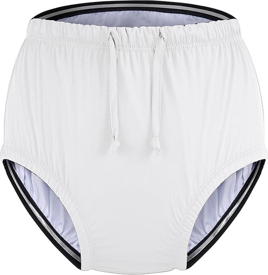 Special Needs Reusable Swim Diaper – Waterproof & Leakproof Incontinence Swimwear for Toddler, Youth & Adult, Unisex Cloth Diaper Cover (White, 6-8Years)