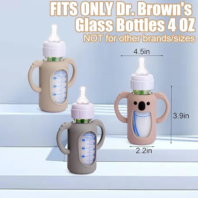 3 Pack Silicone Sleeves for Dr. Brown's Glass Bottles 4 OZ - Anti Breakage Baby Bottle Holder, Compatible with Dr. Brown's Glass Bottles for Babies with Handle(Not Compatible with Other Products)