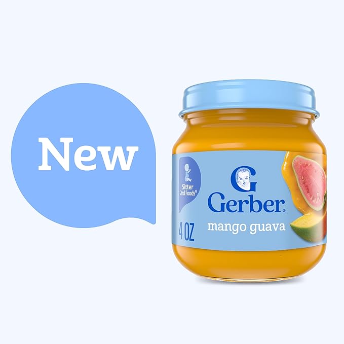 Gerber Infant, Baby Food, 2nd Foods for Babies, Puree Jar, Fruit Mango Guava 4oz Jar, 10 Count
