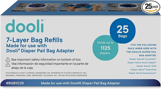 Diaper Pail Bag Refills, Compatible with Diaper Genie, Roll of 25 Bags, Holds up to 1,125 Diapers