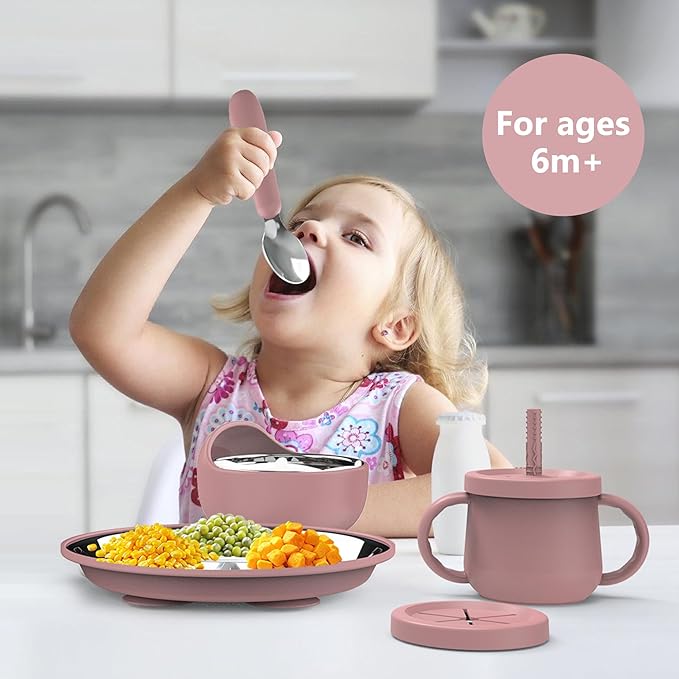 13 Pack Silicone Baby Feeding Set, BPA-Free Stainless Steel Toddler Feeding Supplies, Include Suction Plates, Baby Bowls, Silicone Fork & Spoon, and More, First Stage Baby Dish Set - 6+ Months