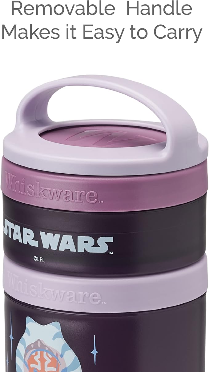 Whiskware Star Wars Stackable Snack Containers for Kids and Toddlers, 3 Stackable Snack Cups for School or Travel, Ashoka and R2D2