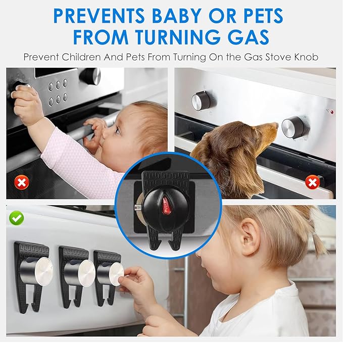 6 Pack Gas Stove Knob Locks, Silicone Oven Knob Safety Covers Baby Proof, Gas Stove Knob Covers for Baby and Pets Safety (Black)