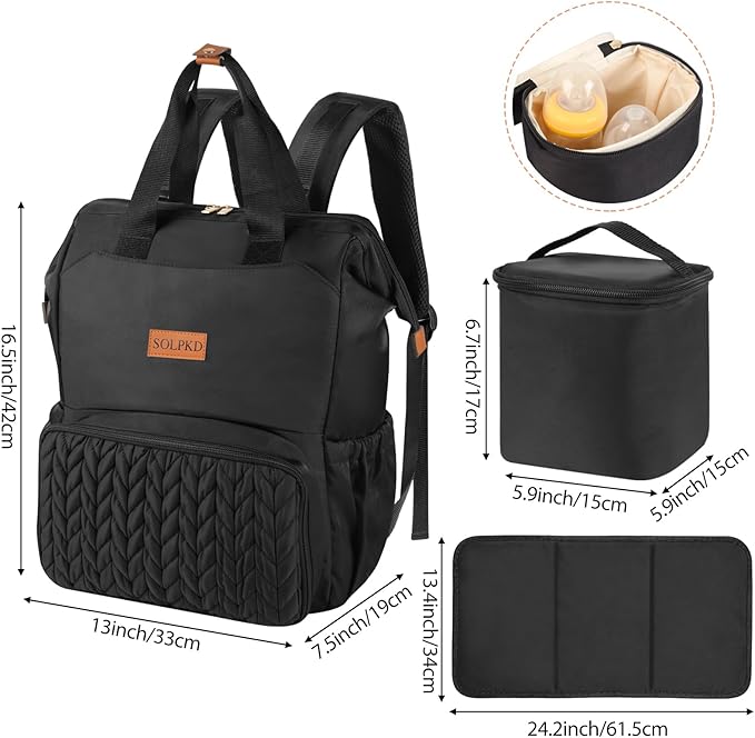 Breast Pump Bag Fit for Spectra S1 and S2, Pumping Bag with Waterproof Mat for Pump Accessories, Portable Pump Carrying Case for Work, Pump BackpackTravel and Family Use, Newborn Essentials Black