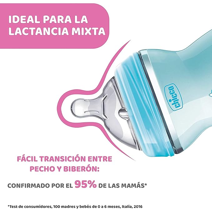Natural Feeling Chicco Baby Bottle 250ml 2Mesi + Bimbo