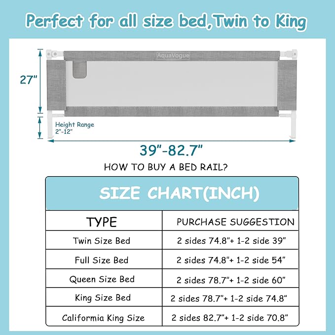 3-Pack Bed Rails for Toddlers with Headboard Rod - Height Adjustable Baby Bed Rail Guard Specially Designed for Full Size
