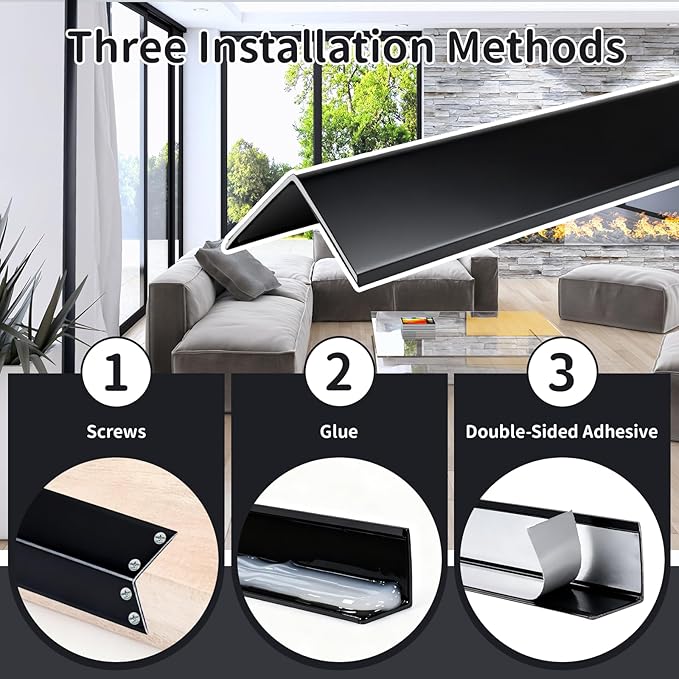 4 Pcs Metal Corner Protectors - 45" x 1" x 1" Aluminum Self Adhesive Wall Furniture Corner Guards Protection, Wall Edge Protector Strip Cabinet Baseboard Decoration - Black