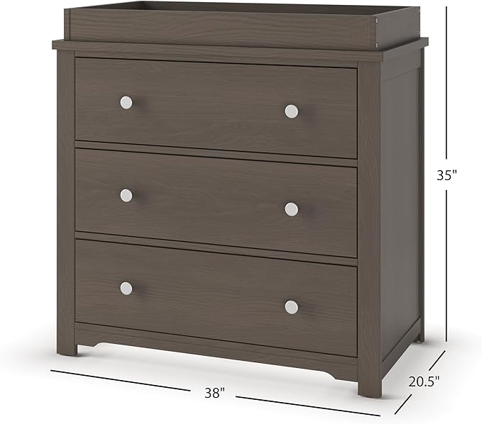 Child Craft Harmony 3-Drawer Dresser with Changing Table Topper, 38" W Nursery Dresser and Changing Station, Smooth Glides, Baby-Safe Finish, Dapper Gray