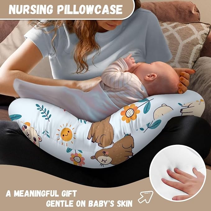 Forchrinse Cartoon Capybara Nursing Pillow Cover,Cute Breastfeeding Pillow Slipcover for Baby Girls/Boys,Soft Snug Fit Newborn Feeding Pillow Case