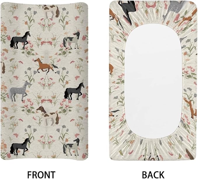 GOSTONG Horse Flower Changing Pad Cover for Toddler Baby Girls Boys Diaper Change Table Sheet Cover Replacement Stretchy Changing Table Covers Soft Breathable