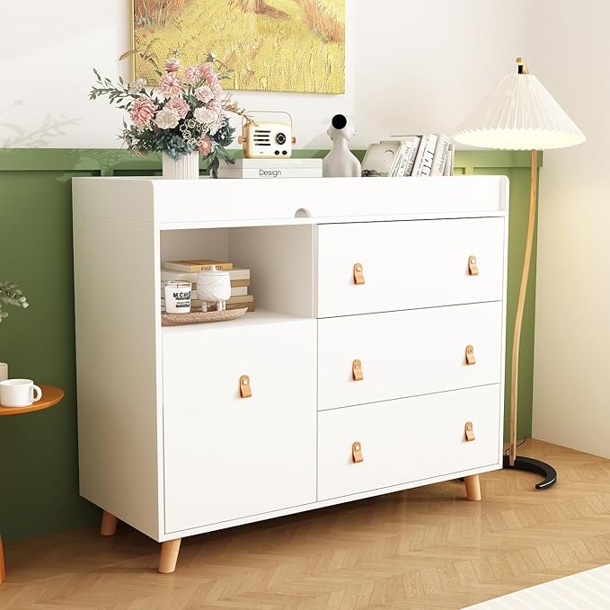 Lovinouse Baby Changing Table Dresser, Premium Nursery Dresser with 3 Drawers, Diaper Changing Station Table for Boys and Girls (4 Drawers)