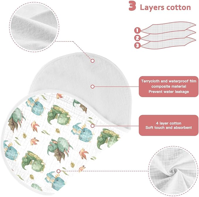 Burbuja Cute Dragon Muslin Baby Burp Cloths, Soft & Absorbent Cotton Burping Rags for Newborn Boys & Girls, 2 Pack