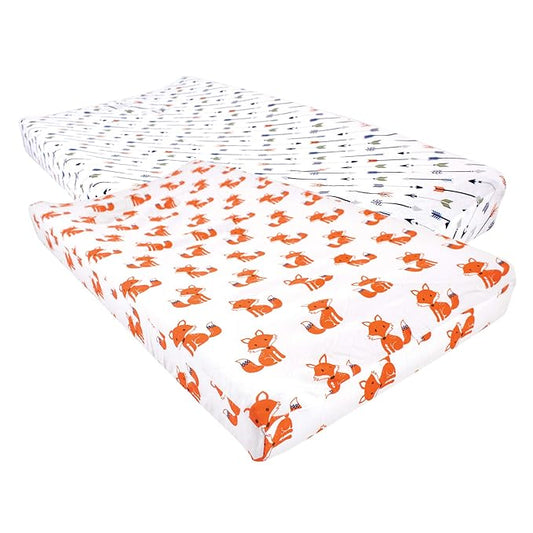 Hudson Baby Unisex Baby Cotton Changing Pad Cover, Foxes, One Size